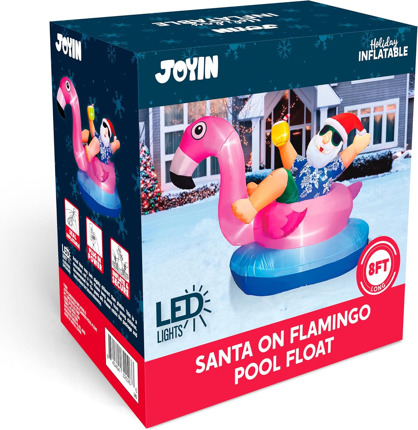 JOYIN Christmas Inflatable Santa on Flamingo Outdoor Decoration, Christmas Blow Ups Santa Inflatable Yard Decorations with Build-in LEDs for Xmas Decor, Yard Outdoor Garden Lawn Decor